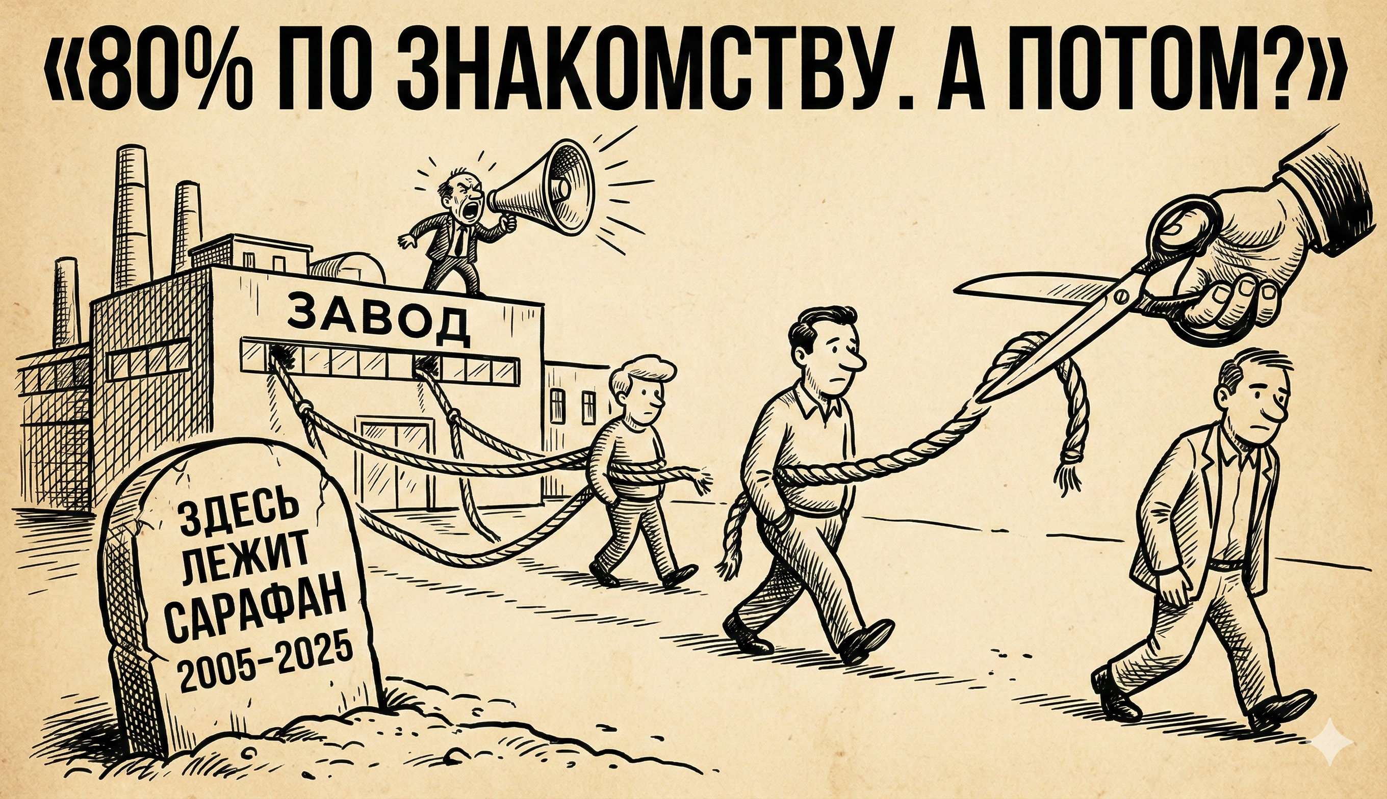 Завод теряет клиентов — сарафанное радио умирает, ретро-комикс